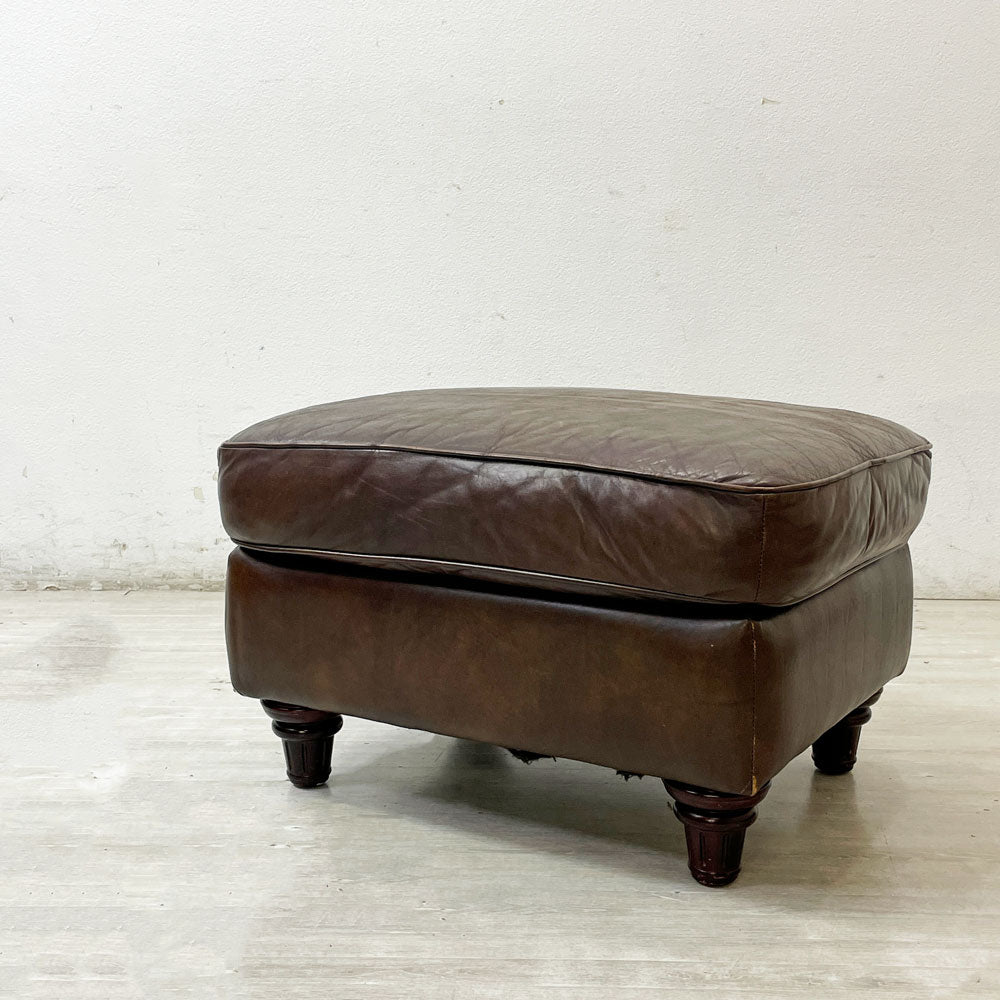 【祖師ヶ谷大蔵店】ビンテージ Vintage レザー オットマン ウッドレッグ ブラウン クラシカルデザイン 買取させていただきました。