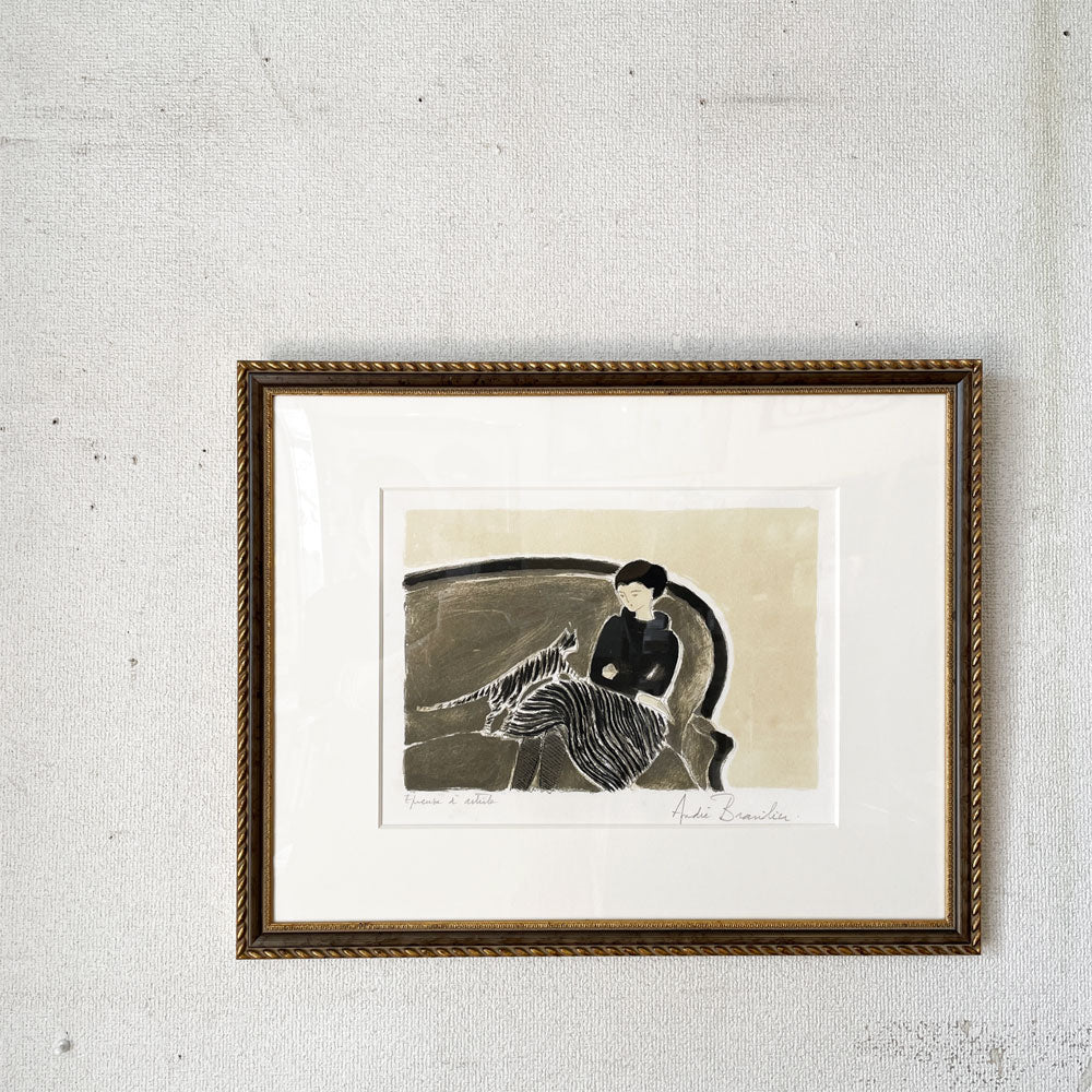【経堂店】アンドレ・ブラジリエ Andre Brasilier 猫と婦人 リトグラフ 58×46.5cm 版画 EA/AP版 額装品 フランス 買取させていただきました。
