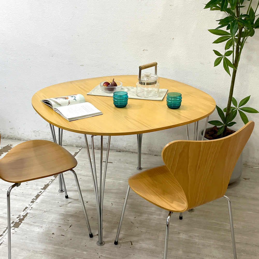 フリッツハンセン Fritz Hansen Bテーブル スーパー円テーブル ビーチ材天板 W100cm ブルーノマットソン アルネヤコブセン 北欧家具 ～着脱可能な美しいスパンレッグのラウンドテーブル～