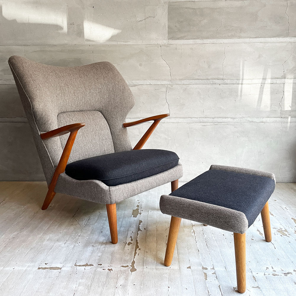 【学芸大学店】Slagelse Møbelvær社 モデル 221 Model 221 ラウンジチェア & オットマン カート・オルセン Kurt Olsen イージーチェア チーク材×オーク材 北欧ビンテージ 希少♪ 買取させていただきました。