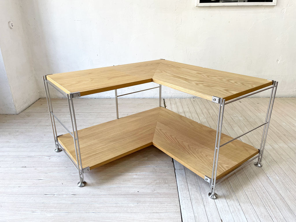 無印良品 MUJI ステンレスユニットシェルフ オーク材 コーナーシェルフ AVボード テレビボード 2段 ナチュラルデザイン 買い取りしました。