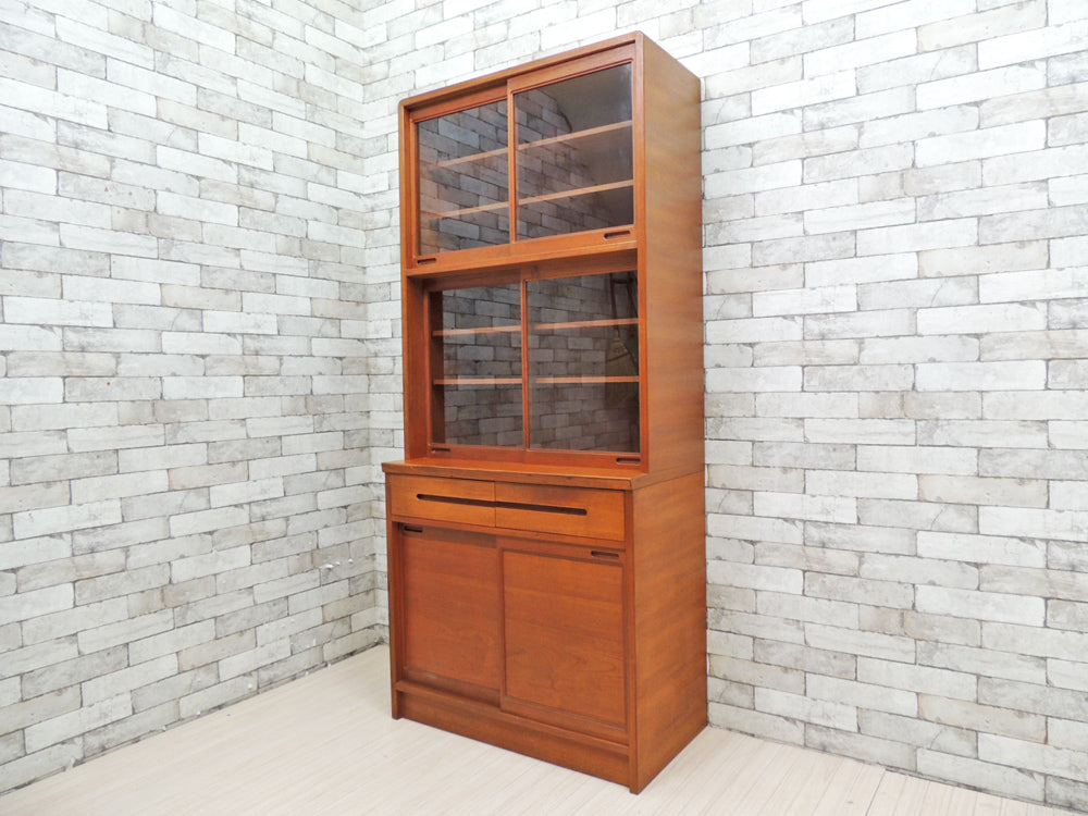 日田工芸 チーク材 食器棚 キッチン カップボード ガラスキャビネット 昭和レトロ ジャパンビンテージ 北欧スタイル 中古品 買い取りしました。