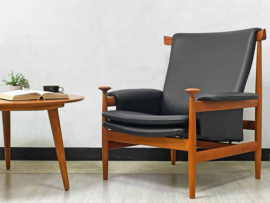 フランス＆サン France & Son ブワナチェア Bwana Chair ラウンジチェア チーク材 本革 ブラック フィン・ユール Finn Juhl デンマークビンテージ ～美しき北欧の名品～