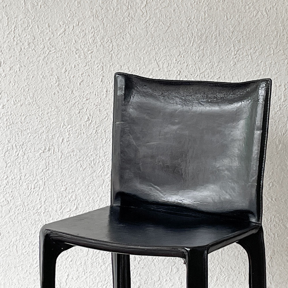 カッシーナ Cassina キャブチェア 412 CAB CHAIR アームレス 本革 ブラック マリオ・ベリーニ MoMA イタリアンモダン 定価￥385,000-～革と骨格～