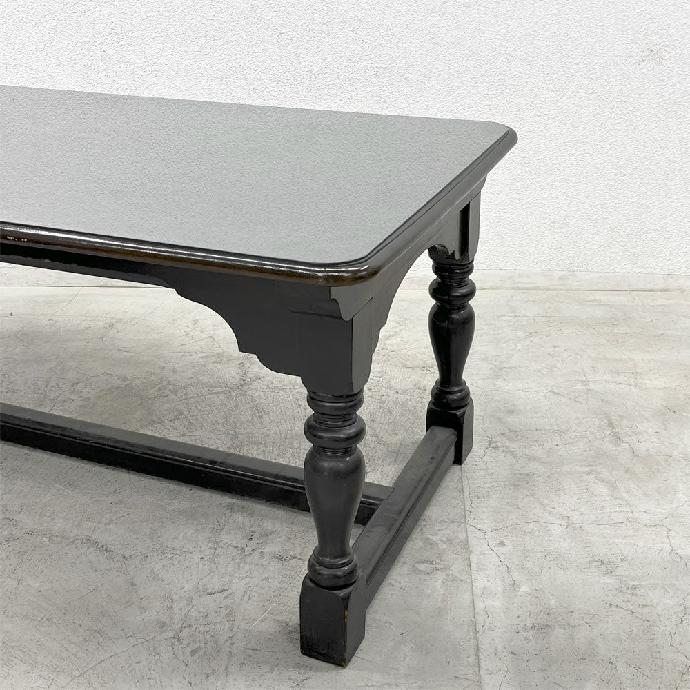 ビンテージ 無垢材天板 ガラス天板 ダイニングテーブル リフェクトリーテーブル ～中世英国の食堂を家庭に再現～