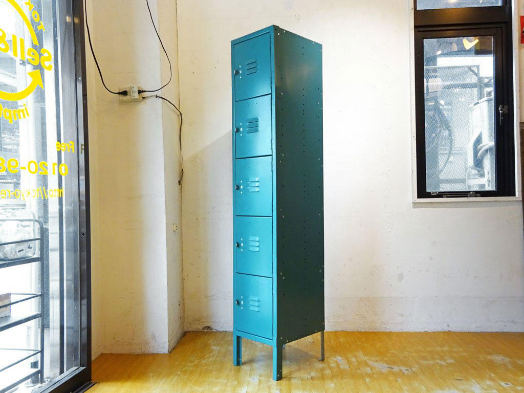 リオン LYON スチールロッカー ルーバーカット 5段 5-TIER LOCKER-LOUVER light teal 青緑カラー P.F.S取扱 中古品 買い取りしました。