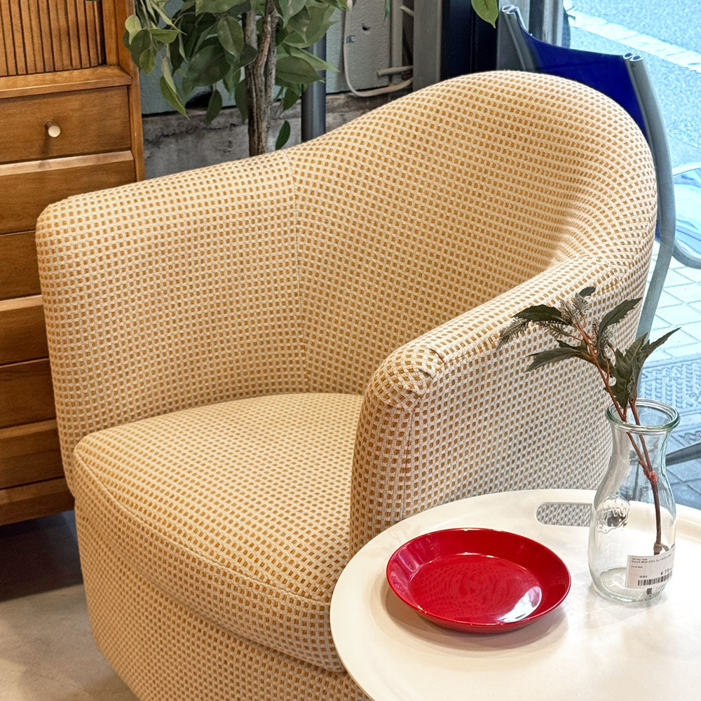 イデー IDEE ドレス ソファ Dress Sofa 1pソファ 1人掛け ラウンジ イエローベージュ チェック ファブリック 北欧テイスト ～甘さが浮かないところ～