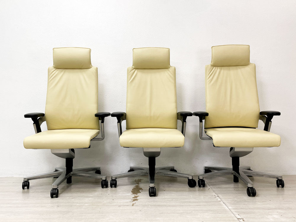 ウィルクハーン Wilkhahn オン ON ハイバック アームチェア 本革 ヘッドレスト付き 座面昇降 オフィスチェア グットデザイン賞 ３脚 中古品 買い取りしました。