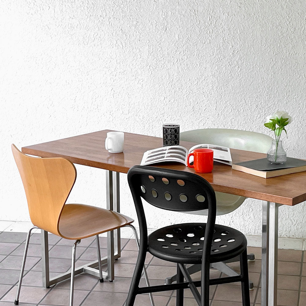 かなでもの KANADEMONO ザ・テーブル THE TABLE デスク ラバーウッド天板 ステンレス T脚 150x60cm スタイリッシュモダンデザイン 工業系 ～" THE "と呼ぶにふさわしい。～