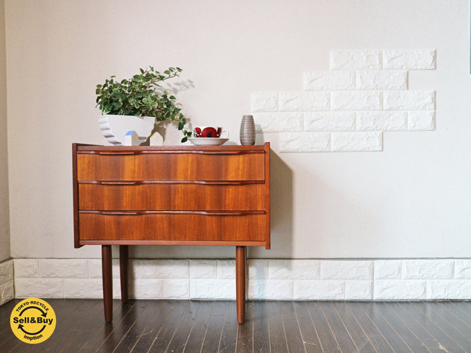 北欧 ヴィンテージ ３ドロワー チェスト デンマーク チーク材 ３段 ミニチェスト   ～そこにあるだけで雰囲気をよくする北欧ヴィンテージ家具～ 【 買取と販売とレンタルのお店 】