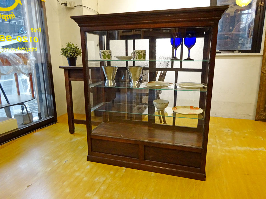 ジャパンビンテージ ガラス ディスプレイキャビネット 昭和レトロ 結霜硝子 対面ショーケース レストア済 ～これからも使って欲しい、残して欲しい家具～