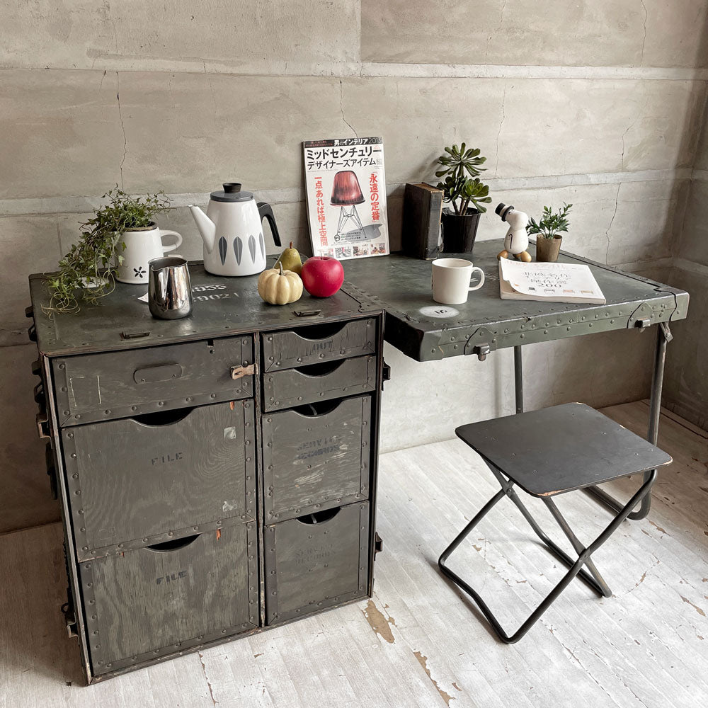 USビンテージ Vintage フィールドデスク フォールディング 中隊デスク チェスト スツール付き ミリタリー サープラス 米軍 US ARMY～日常の作戦会議～