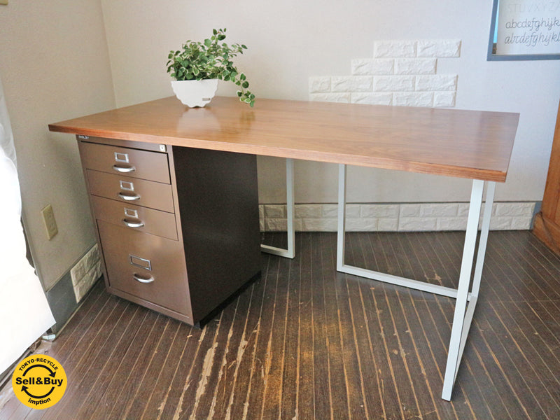 ビスレー BISLEY BASICシリーズ A4サイズ 1F3 キャビネット ブラウン 鍵付き / デスクプラン DESK PLAN シリーズ ウォールナット天板 ＆ Lフット ホワイト W150 ～デザイン性と機能性の融合。英国ビスレー～ 【 買取と販売とレンタルのお店 】