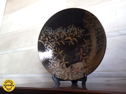 黒釉 小手毬文 鉢 益子焼 吉川水城 作 箱付き ～ 黒釉の上に描かれる『美』をご堪能下さい。　【買取と販売とレンタルのお店】