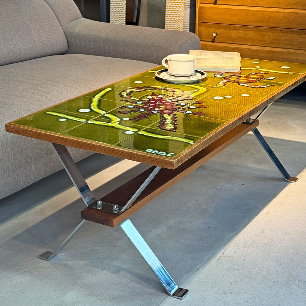 Adri Belgique タイルトップテーブル シルバースチールフレーム コーヒーテーブル ベルギービンテージ ミッドセンチュリー～Adri Belgiqueが描いた、海のモダニズム～