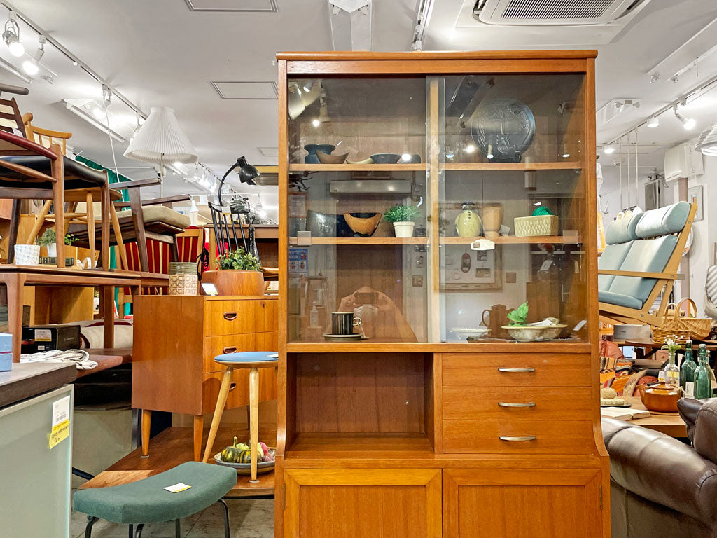 ジャパンビンテージ Japan Vintage チーク材 カップボード 食器棚 ガラス引戸 H170cm 北欧スタイル ～素朴で良い造り～