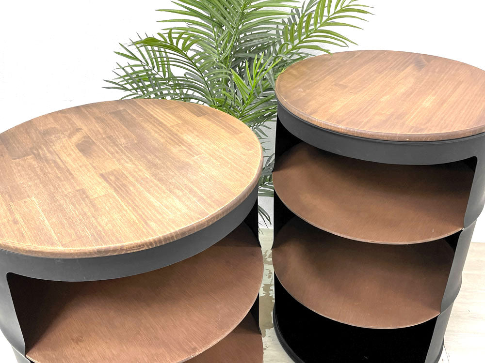 インダストリアル ドラム缶テーブル カウンターデスク 3段シェルフ レジカウンター スタンディング 飾り棚 テラス席 立飲み 店舗什器 工業系 中古品 買い取りしました。