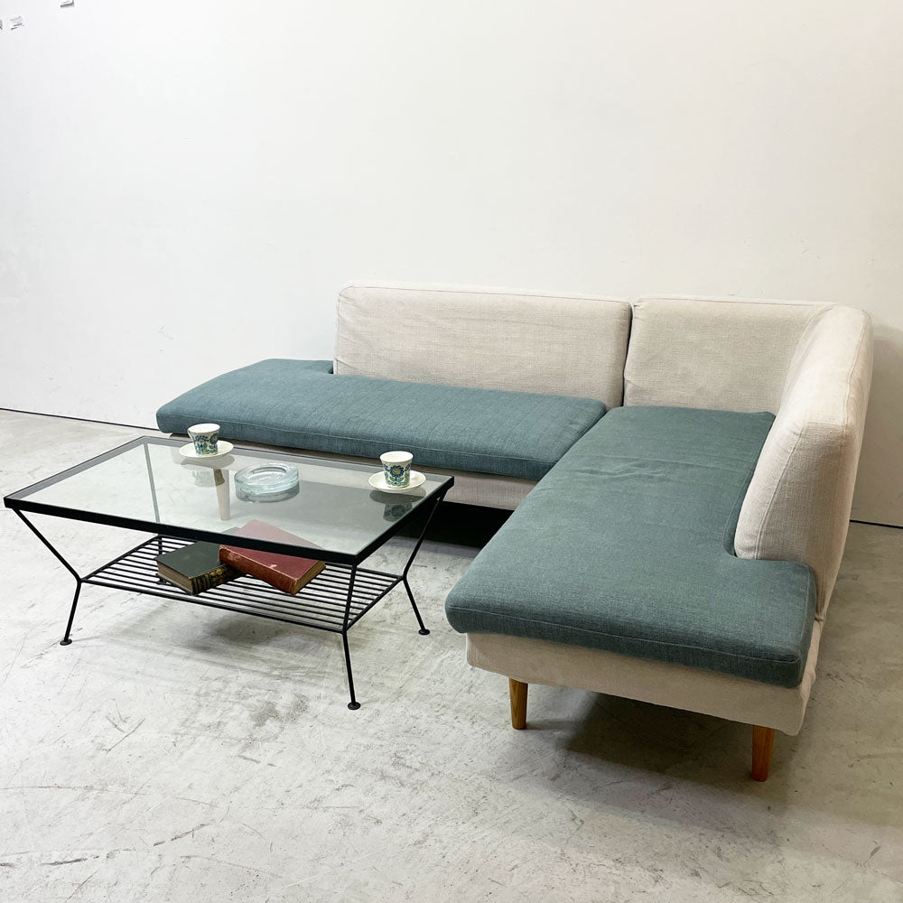 【祖師ヶ谷大蔵店】モモナチュラル Momo natural アルネ レイドバック ベンチ ARNE LAID-BACK BENCH リビングダイニングソファ 2P 2人掛け ベージュカラー ファブリック カバーリング アルダー材 2台 買取させていただきました。