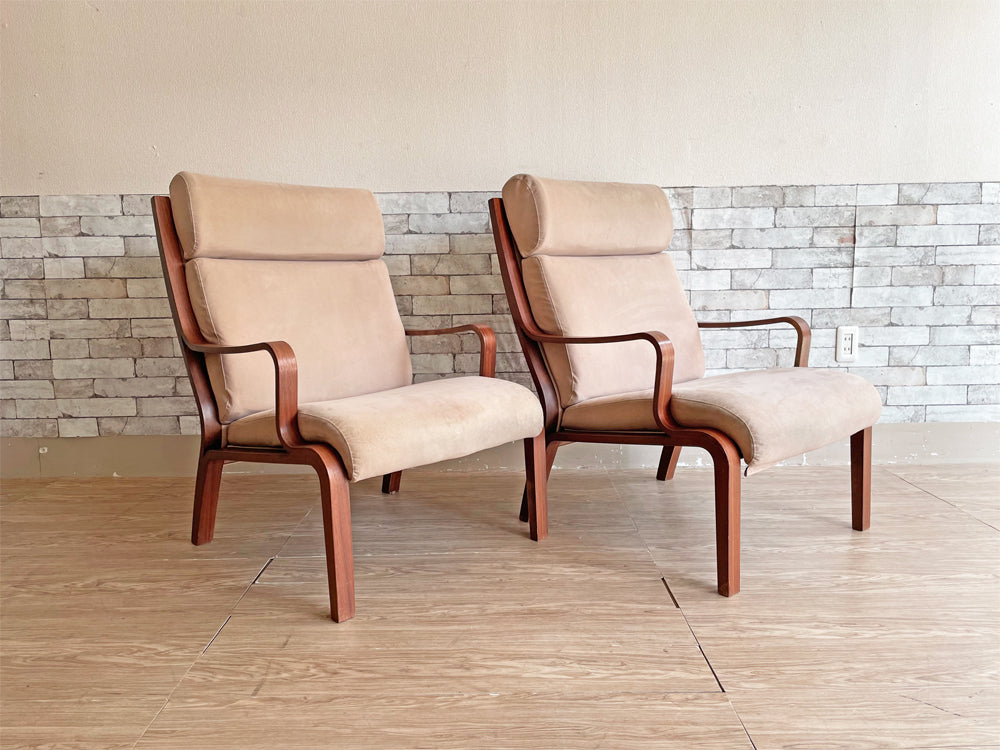 冨士ファニチア FUJI FURNITURE 1人掛け ソファ アームチェア パーソナルチェア スエード生地 ピンクベージュ系 プライウッドフレーム 現状品 ×2点  中古品  買い取りしました。