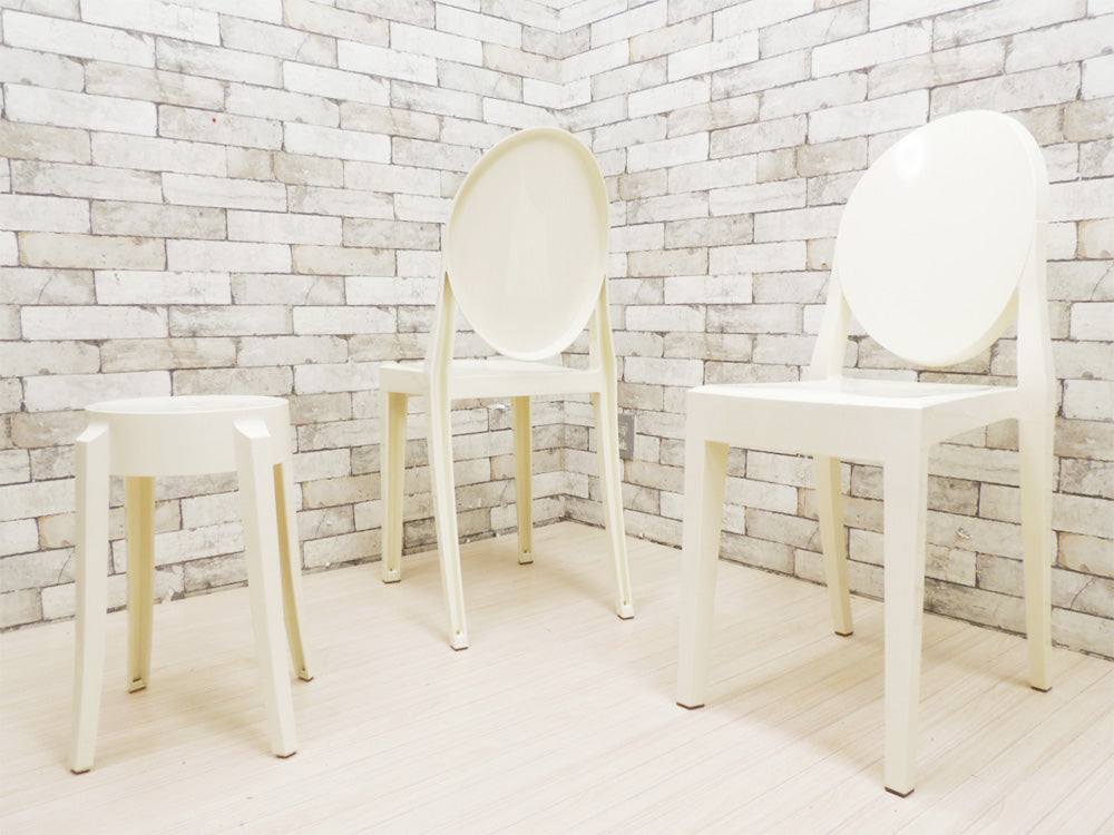 カルテル Kartell ビクトリアゴースト VICTORIA GHOST ダイニングチェア 2脚セット & チャールズゴーストロー Charles Ghost スツール グロッシーホワイト フィリップ・スタルク Philippe Starck  イタリア  中古品 買い取りしました。