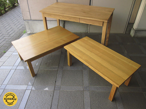 MUJI / 無印良品 無垢タモ材&無垢オーク材 『 ローテーブル ・ 引出付き 』、 無垢オーク材 『 デスク ・ 引出付き 』 ～ 日本の住環境を考えた使い勝手の良い定番商品 ～