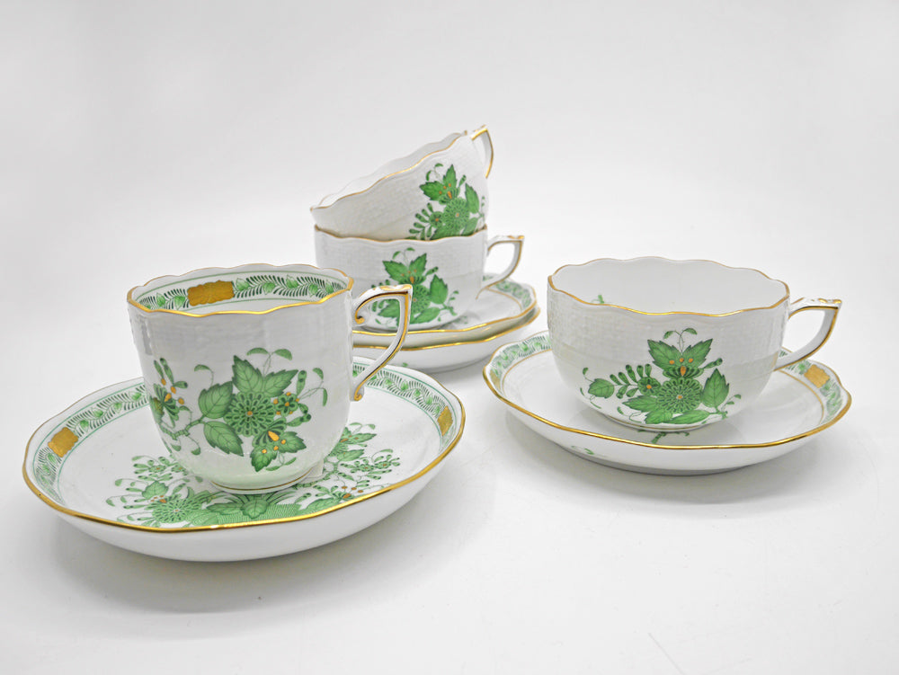 ヘレンド HEREND HVNGARY アポニー・ヒストリック・グリーン＆インドの華 ティーカップ＆ソーサー ハンドペイント 白磁食器 ハンガリー  中古品 買い取りしました。
