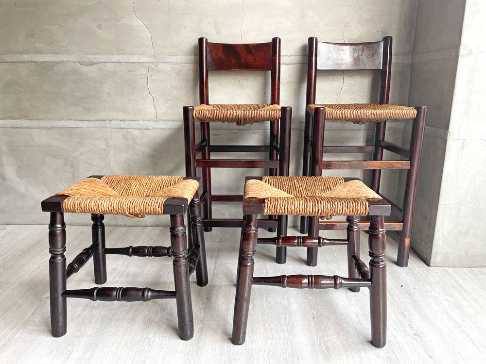 松本民芸家具  ラッシ カウンターチェア 2点＆ ラッシ スツール  2点 ミズメザクラ 無垢材 特注品 民藝家具 和家具 計4点 中古品 買い取りしました。