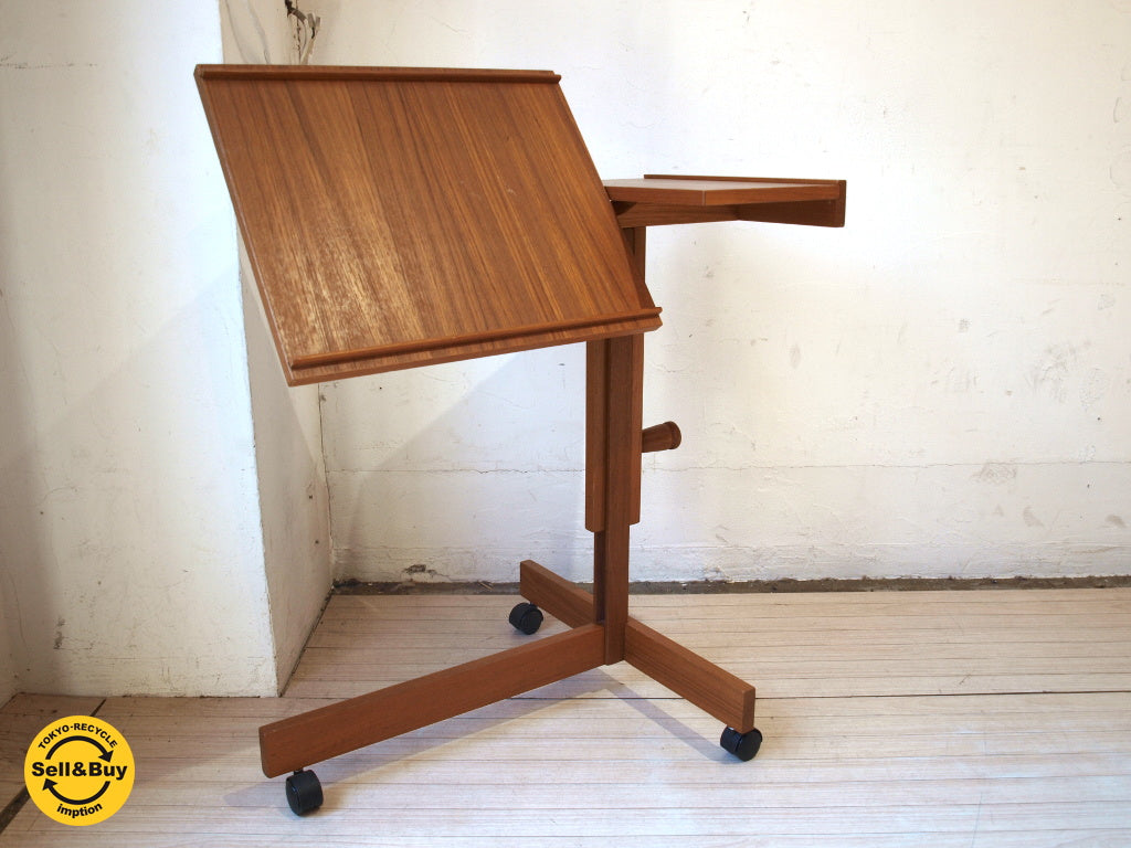 Levenger デンマーク 70'sビンテージ チークウッド ローリングアジャスタブル テーブル キャスター Danish Mid-century adujustable table ★中古品 買い取りしました。下北沢店 出張買取もお任せ下さい。