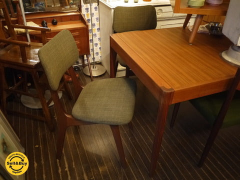 デンマークビンテージ チーク材 ダイニングチェア グリーンファブリックシート ～コンパクトでシックなデンマークのチェア【買取と販売とレンタルの店】