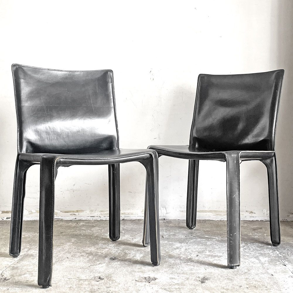 【自由が丘店】カッシーナ Cassina キャブチェア 412 CAB CHAIR アームレス 本革 ブラック マリオ・ベリーニ MoMA イタリアンモダン 計2脚 買取させていただきました。