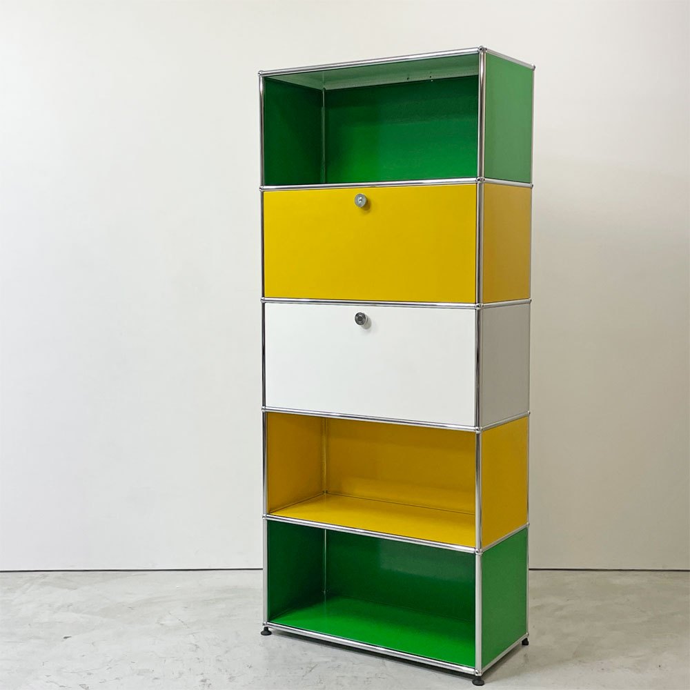 【祖師ヶ谷大蔵店】USMハラー USM Haller モジュラーファニチャー キャビネット シェルフ 1列5段 ドロップダウンドア×2 USMグリーン ゴールデンイエロー ピュアホワイト スイス 買取させていただきました。