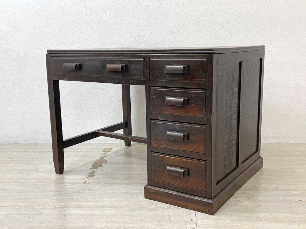 ジャパンビンテージ Japan Vintage 古い木味のデスク 机 片袖 抽斗 W106 国産家具 古家具 昭和レトロー 中古品 買い取りしました。