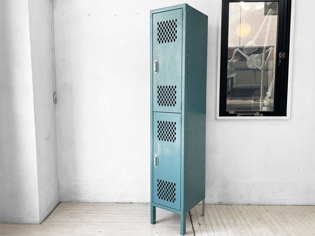 リオン LYON 2段 スチールロッカー 2-TIER LOCKER DIA ダイヤカット ライトティール Light Tealインダストリアル P.F.S取扱 中古品 買い取りしました。