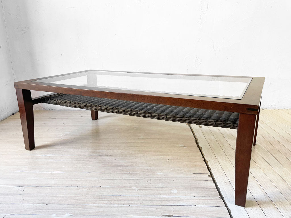 エーフラット a.flat ケイ KEI ローテーブル センターテーブル ラタン ガラストップ W100cm アジアン家具 定価￥52,360- 中古品 買い取りしました。