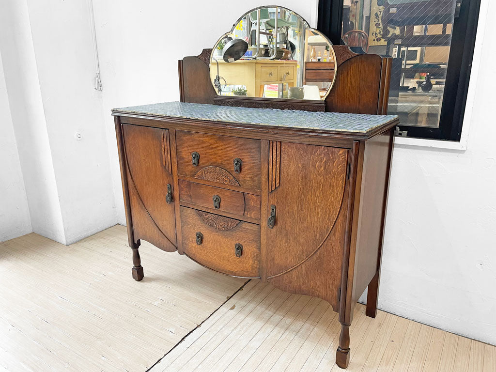 UKアンティーク ドレッサー Dresser サイドボード ミラーバック オーク材 タイルトップ DIY 英国家具 ビンテージ 中古品 買い取りしました。