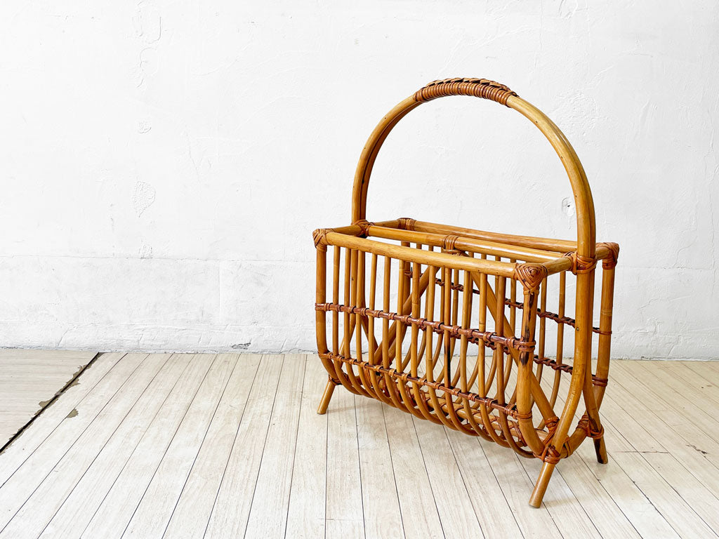 ビンテージ ラタン マガジンラック スリッパラック 籐編み レトロ 中古品 買い取りしました。