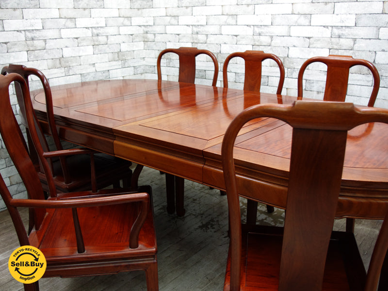 中国家具 花梨 カリン材 無垢材 伸長式 ダイニングテーブル & ダイニングチェア 6脚　中古品 買い取りしました。祖師谷大蔵店 出張買取もお任せ下さい。