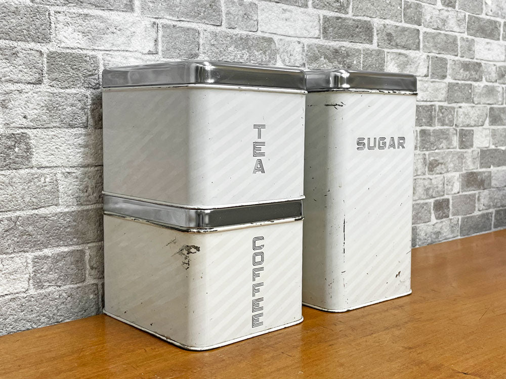 Lincoln リンカーン BeautyWare キャニスター 3個セット SUGAR TEA COFFEE 保存容器 ストライプ柄 USビンテージ 50s レトロ 中古品 買い取りしました。