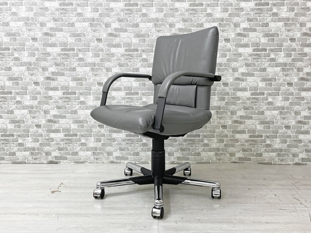 ヴィトラ vitra. フィグラ Figura デスクチェア オフィスチェア ローバック 本革 グレー ポリッシュドレッグ ガス圧昇降 リクライニング マリオ・ベリーニ 廃番 中古品 買い取りしました。