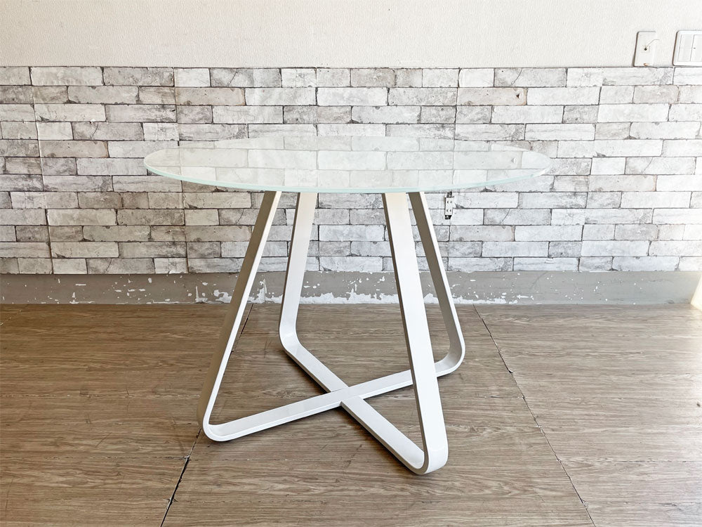 モダンデザイン Modern Design ラウンド ダイニングテーブル ガラス×スチール ホワイト ミニマル 中古品 買い取りしました。