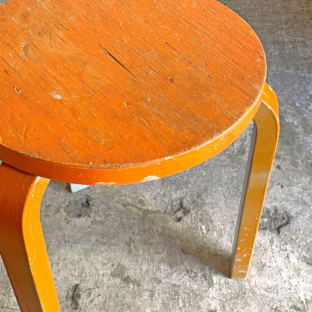 アルテック artek スツール60 stool60 3本脚 ペインテッド オレンジ/グレー 60’ｓ ビンテージ アルヴァ・アアルト 希少 ～北欧を代表するブランドと賢人を感じる椅子～