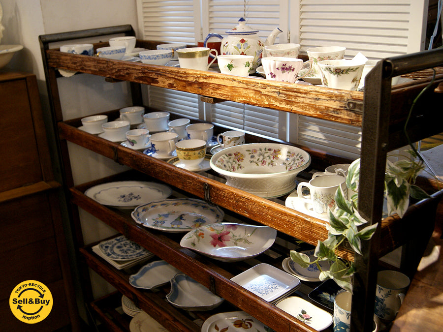 インダストリアル ウッド×アイアン ベイカーズラック W141cm キャスター付 ディスプレイ 店舗什器 ビンテージ ～パン屋さんで使用していた珍しい陳列棚！～ 【 買取と販売とレンタルのお店 】