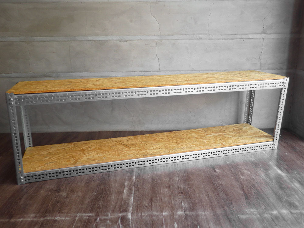 リオン LYON アングルシェルフ SLOTTED ANGLE SHELF 2段 オープンシェルフ W177cm 店舗什器 インダストリアル 工業系 P.F.S取扱 定価￥26,400- 中古品 買い取りしました。