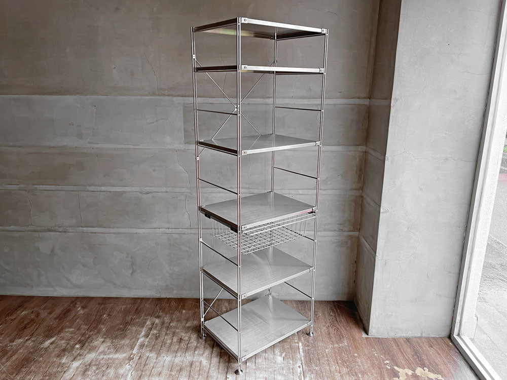 無印良品 MUJI ステンレスユニットシェルフ ステンレス棚セット 5段 ワイヤーバケット付 スリム 大 W57.5 H175.5cm 定価￥27,190- 中古品 買い取りしました。