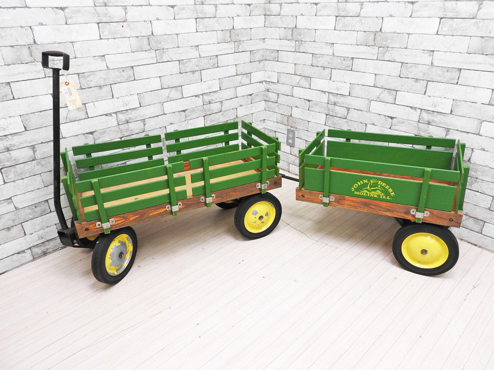ジョンディア JOHN DEERE 木製カート ステークワゴン Stake Wagon 2連 インダストリアル アクメ取扱 USビンテージ ガーデニング 子供玩具  中古品 買い取りしました。