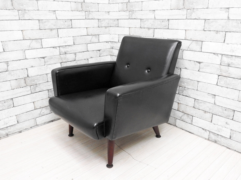 ジャパンビンテージ Japan Vintage 1人掛けソファ ラウンジチェア PVCレザー ブラック 座面高33cm レトロスタイル  中古品 買い取りしました。