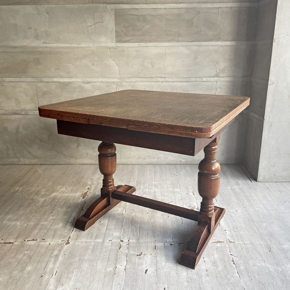 UKアンティーク オーク材 ドローリーフ テーブル 伸長式 エクステンション 英国家具 バルボスレッグ ビンテージ ～気品は時を越えて～