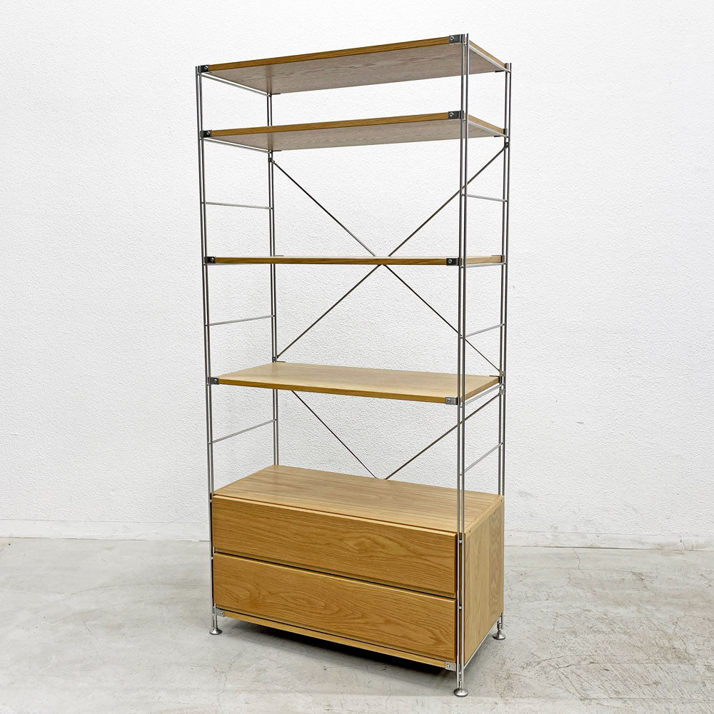 【登戸BASE店】無印良品 MUJI ステンレスユニットシェルフ オーク材 オープンシェルフ 本棚 飾り棚 収納棚 H175cm 棚板4枚 ボックス引き出し2段 買取させていただきました。