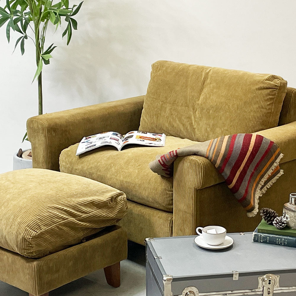 トラックファニチャー TRUCK FURNITURE FKソファ FK SOFA 1.5シーター + オットマン F-21 グリーンコーデュロイ ウォールナット無垢材 ～世界の中心を創る～