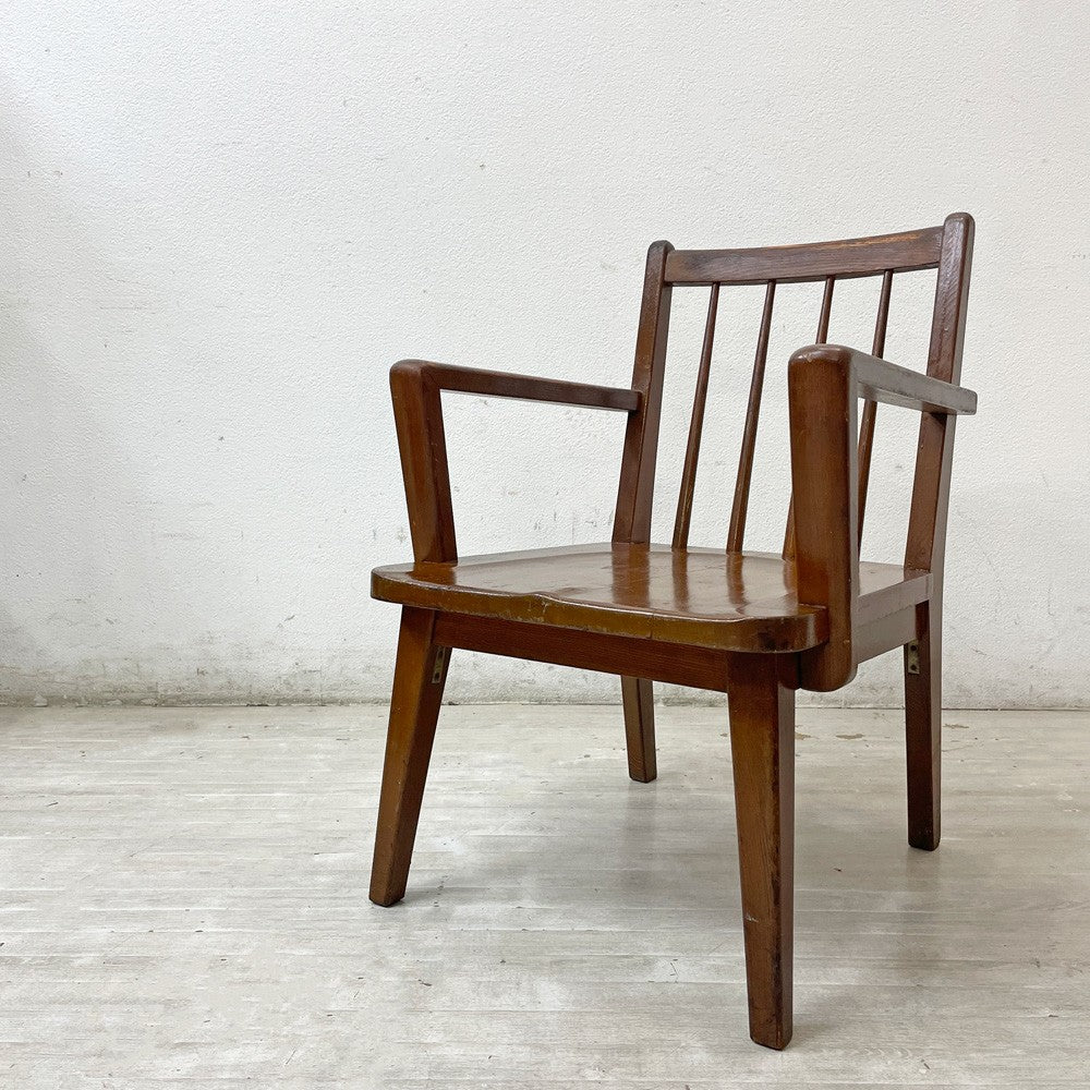 【祖師ヶ谷大蔵店】ジャパンビンテージ Japan Vintage アームチェア ダイニングチェア 木製肘付き椅子 ブラウン スティックバック 古家具 買取させていただきました。